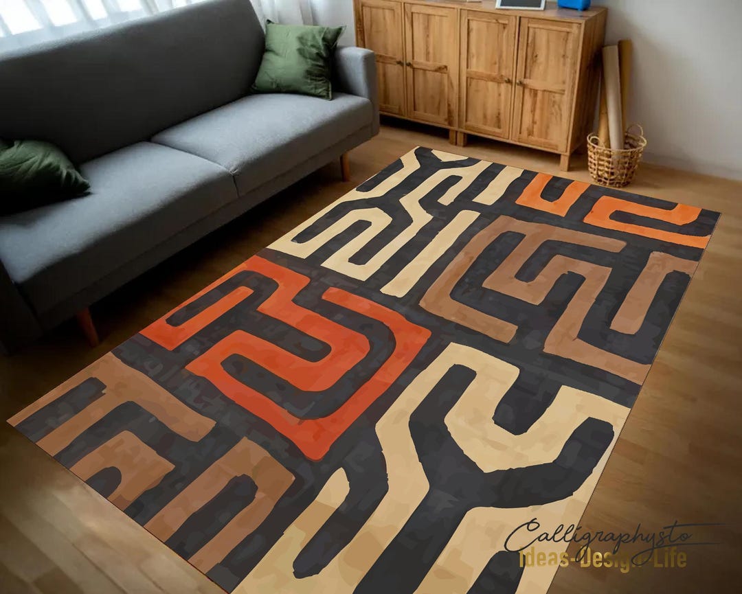 African Safari Area Rug | Afrocentric Geometric Design, Washable - Etsy