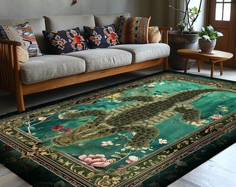 Crocodile Gothic Rug: Vintage Dark Academia Witch Room Decor
