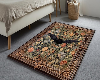 Gothic Bat Rug: Purple Rococo Washable Bedroom Decor
