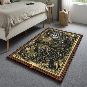 Japanese Tiger Rug: Traditional Wave Art, Minimalist Home Decor