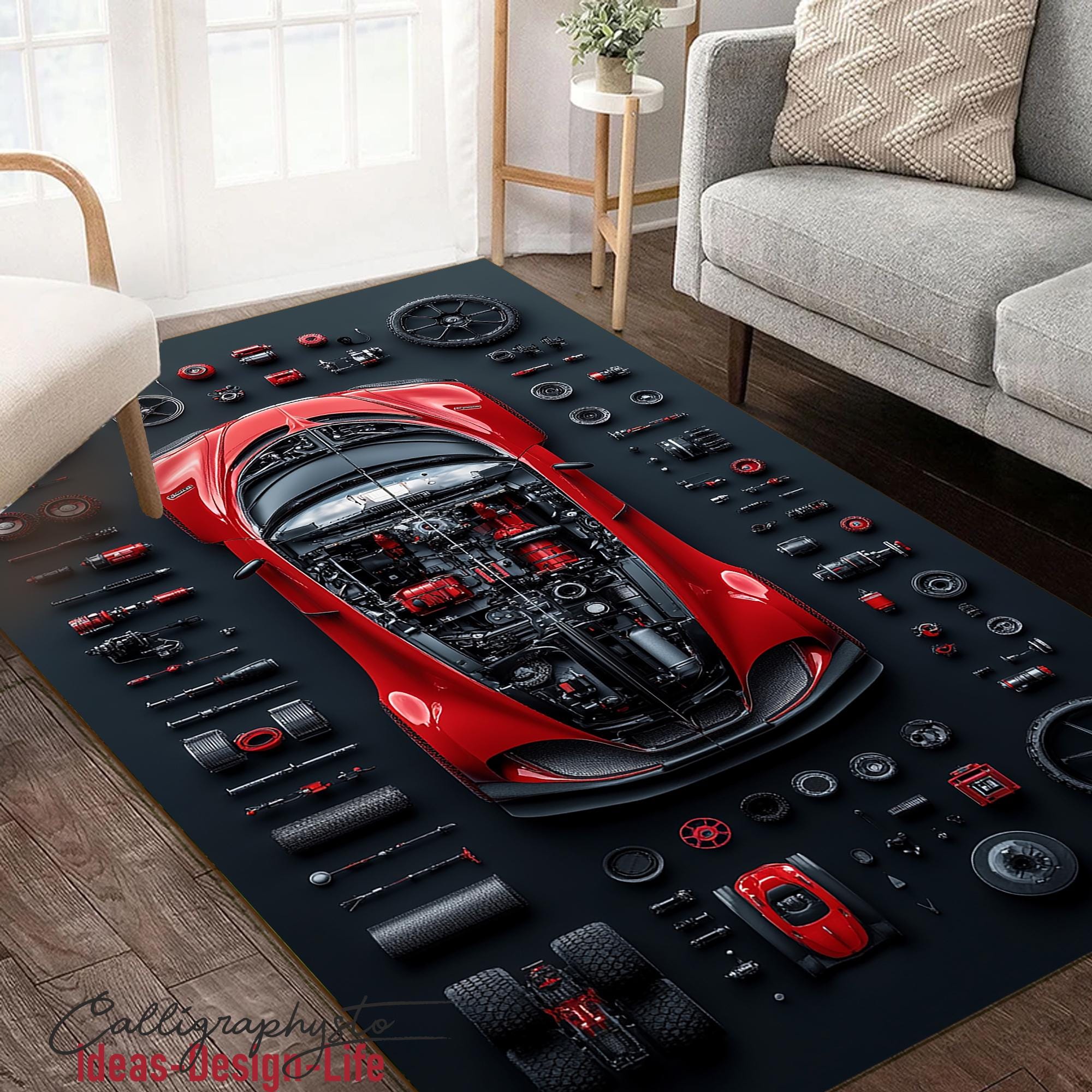 Bugatti Chiron Exploded View Rug: Kids Car Play Mat, Non-slip Base - Etsy