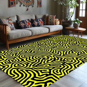 Black and Neon Ink Kids Rug: Non-Slip Machine Washable Play Mat