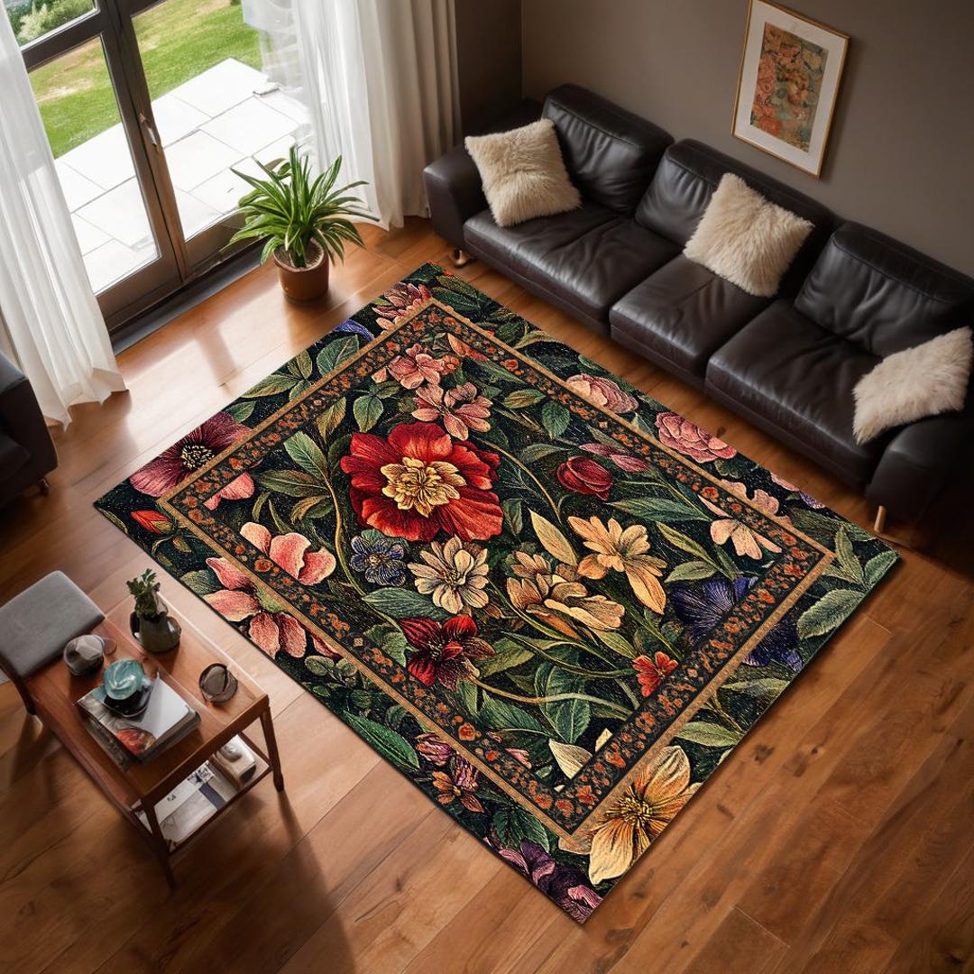 Botanical Accent Rug: Bohemian Earth Tone Floor Mat - Etsy