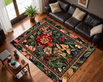 Botanical Accent Rug: Bohemian Earth Tone Floor Mat
