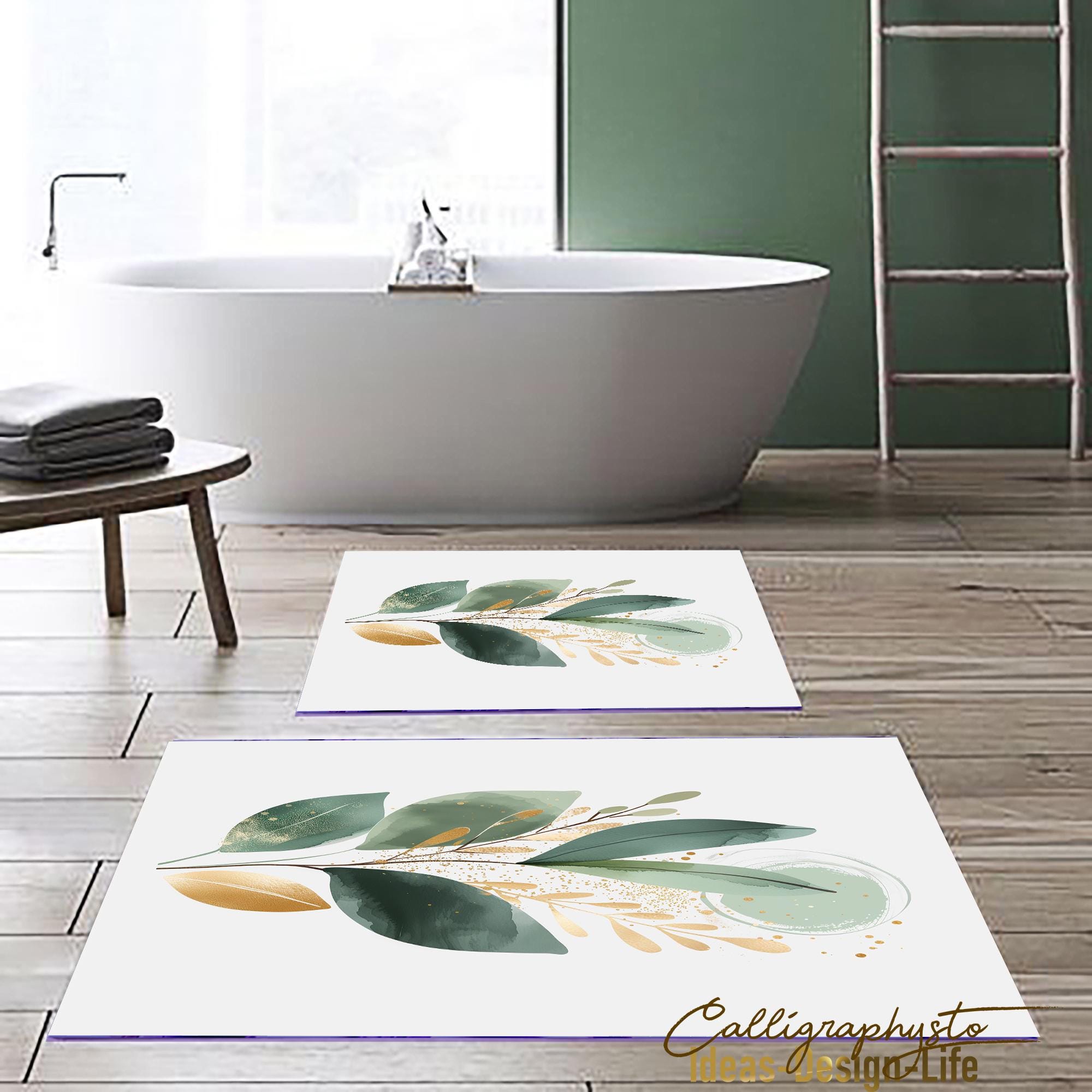 Trlyane Tappeto Bagno, Foglie verdi Tappetino Antiscivolo per Il Bagno,Soffice Tappeto da Bagno in Microfibra per Casa e cucina Zerbino Ingresso, Assorbente, Lavabile in Lavatrice,50 x 80 cm