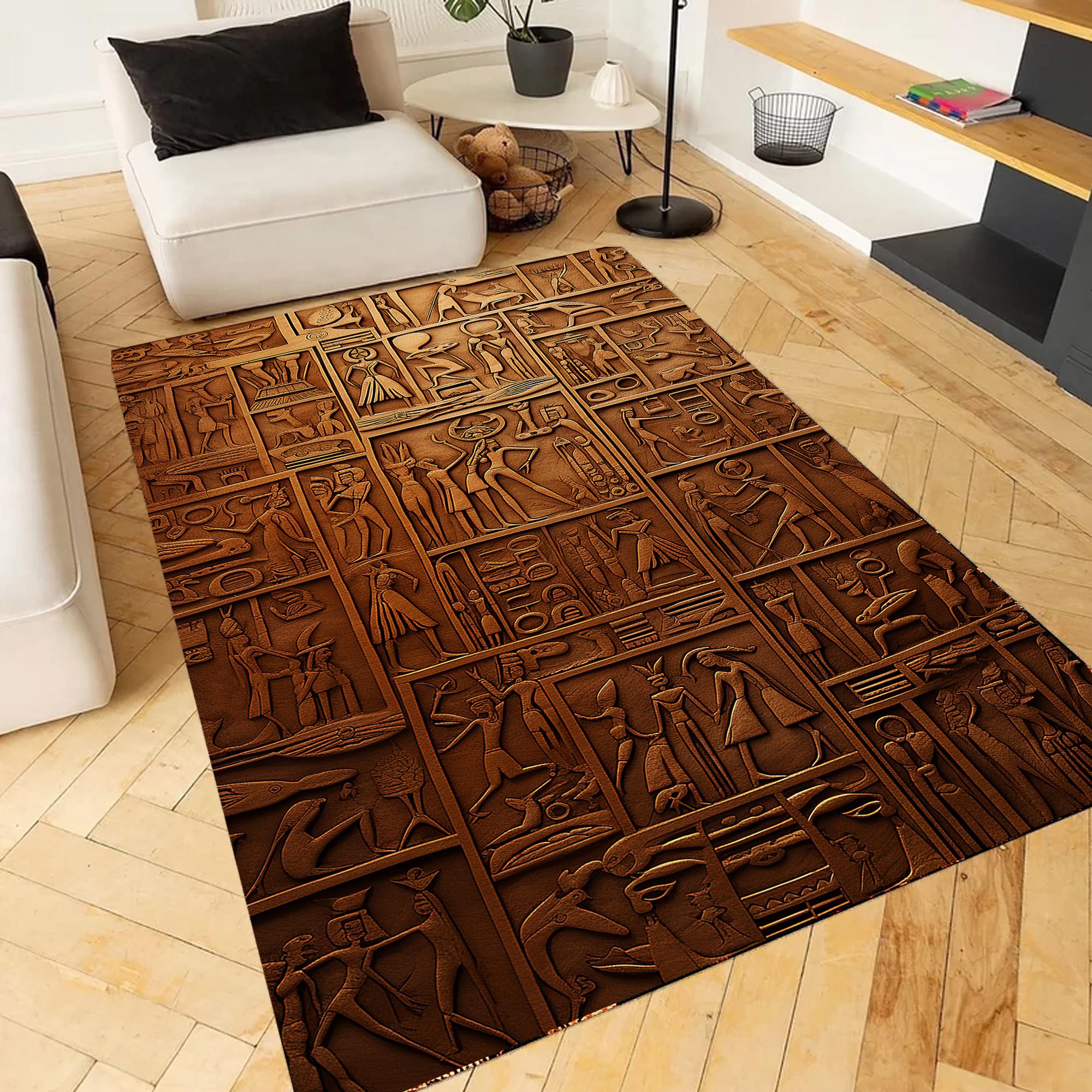 Wegyptian Rug Egyptian Style Rug, Hieroglyphics, Washable Non-slip (living Room) - Etsy