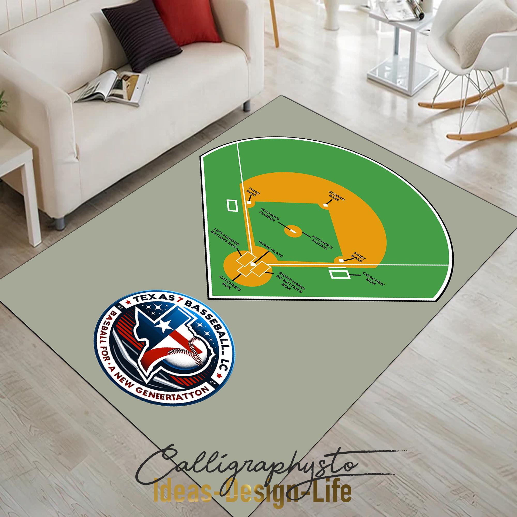 Baseball Field Printed Area Rug with Custom Team Logo • Washable Baseball Field Area Rug • Gift for Baseball Field Lovers