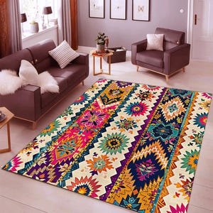 Savannah Teppich | Afrikanischer Läufer | Afrozentrischer rutschfester Teppich | Safari Ethnic Bodenkunst | Maschinenwaschbarer Teppich | Tribal Style braun matt