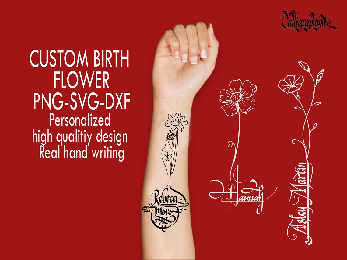 Custom Name Design 1 Personalized Tattoo Design Birth Flower Etsy
