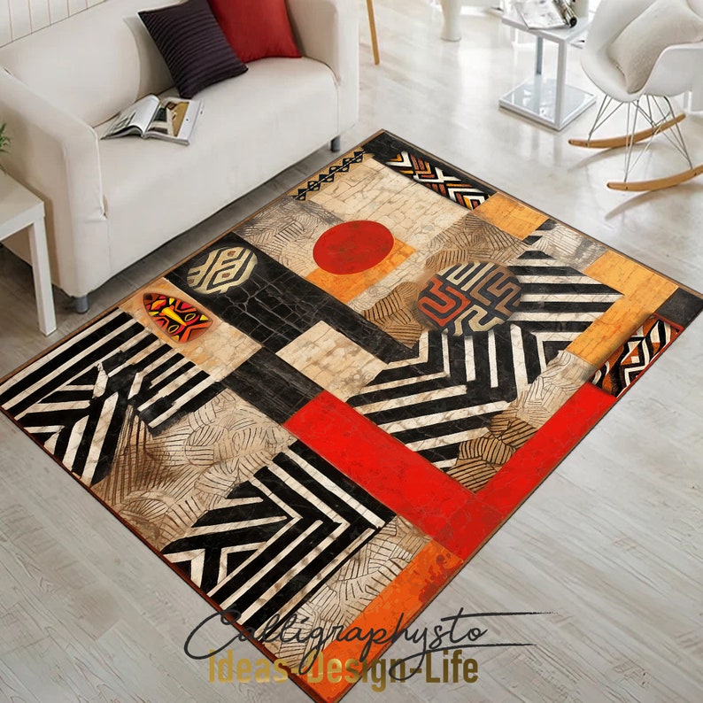 Afrocentric Rug Afrocentric Area Rug | Safari Ethnic Print, Tribal Bedroom Carpet ...