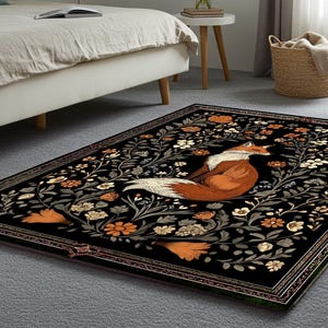 Gothic Fox Rug: Vintage William Morris Style, Dark Academia Decor image 6