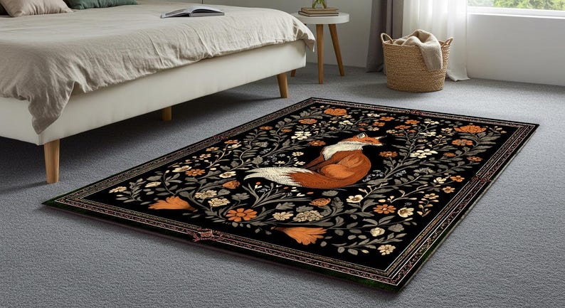 Gothic Fox Rug: Vintage William Morris Style, Dark Academia Decor image 6