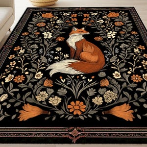 Gothic Fox Rug: Vintage William Morris Style, Dark Academia Decor image 7