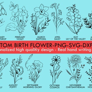 Custom Name Design 4, Personalized Tattoo Design, Birth Flower Tattoo, Birthday Flower Name, custom flower svg, png, dxf, Floral Name