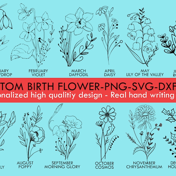 Custom Name Design 4, Personalized Tattoo Design, Birth Flower Tattoo, Birthday Flower Name, custom flower svg, png, dxf, Floral Name