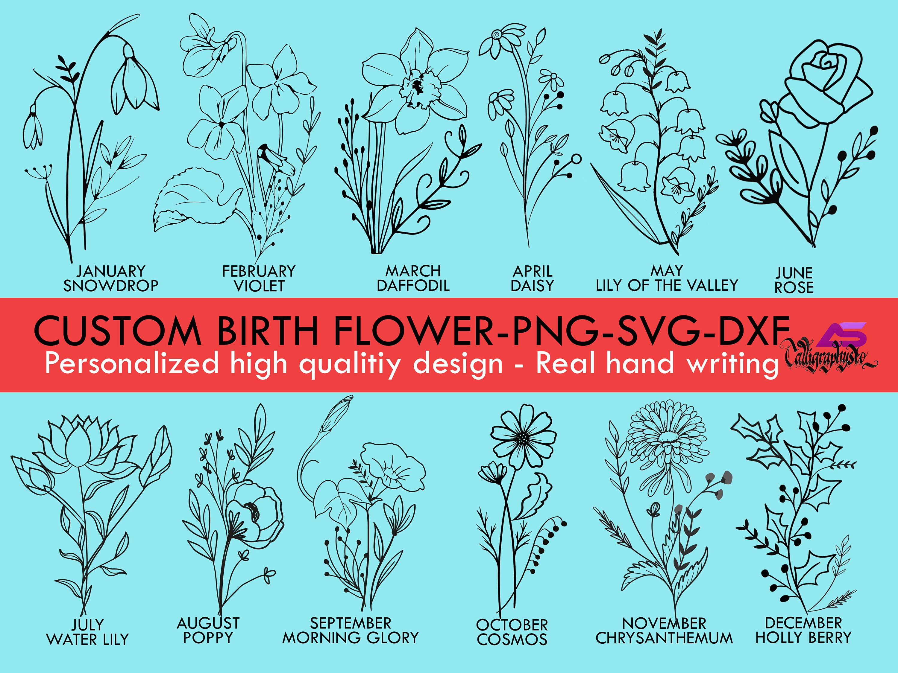 Custom Name Design 4, Personalized Tattoo Design, Birth Flower Tattoo,  Birthday Flower Name, Custom Flower Svg, Png, Dxf, Floral Name - Etsy UK
