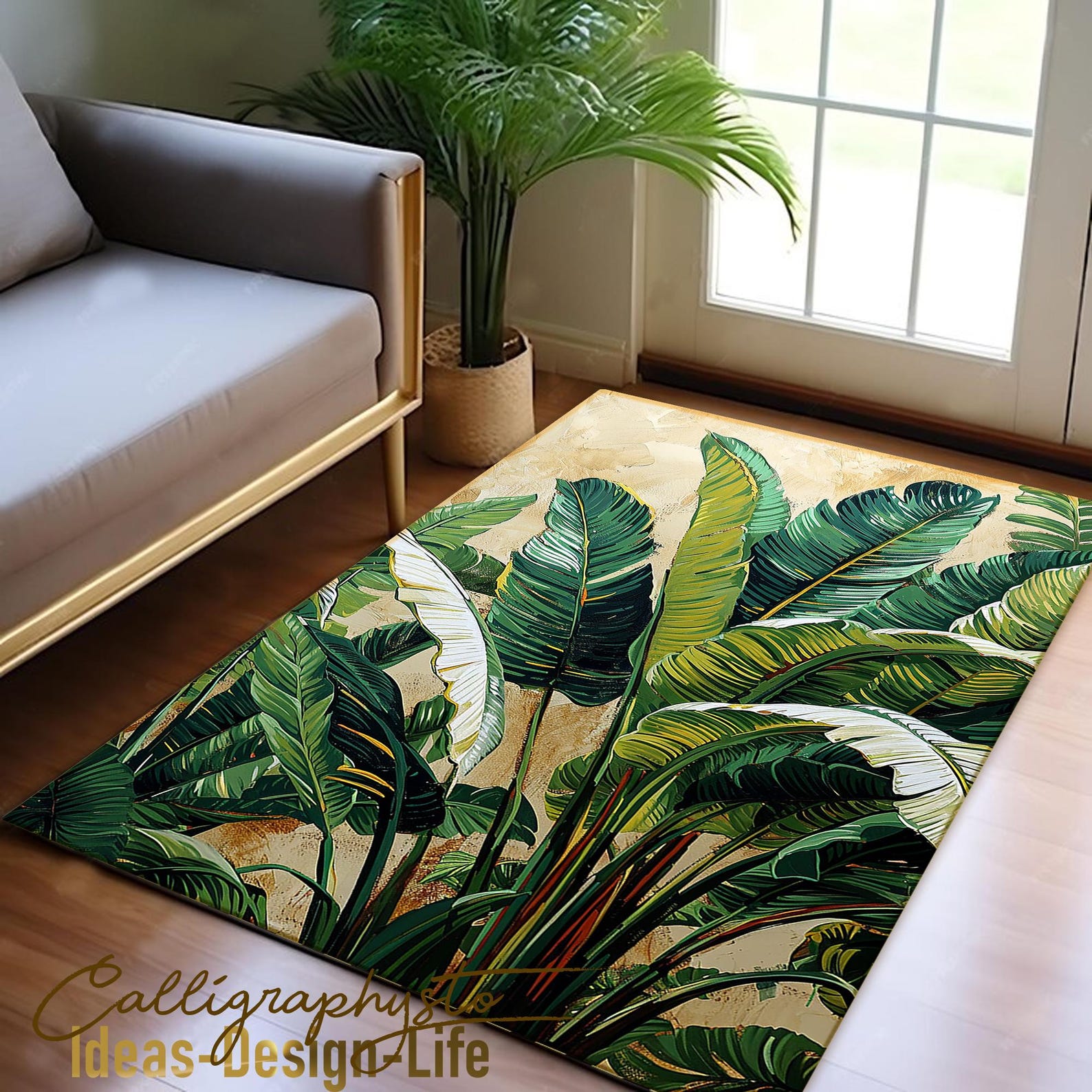Tropical Palm Tree Area Rug – Exotic Flower Floor Mat, Non-slip - Etsy