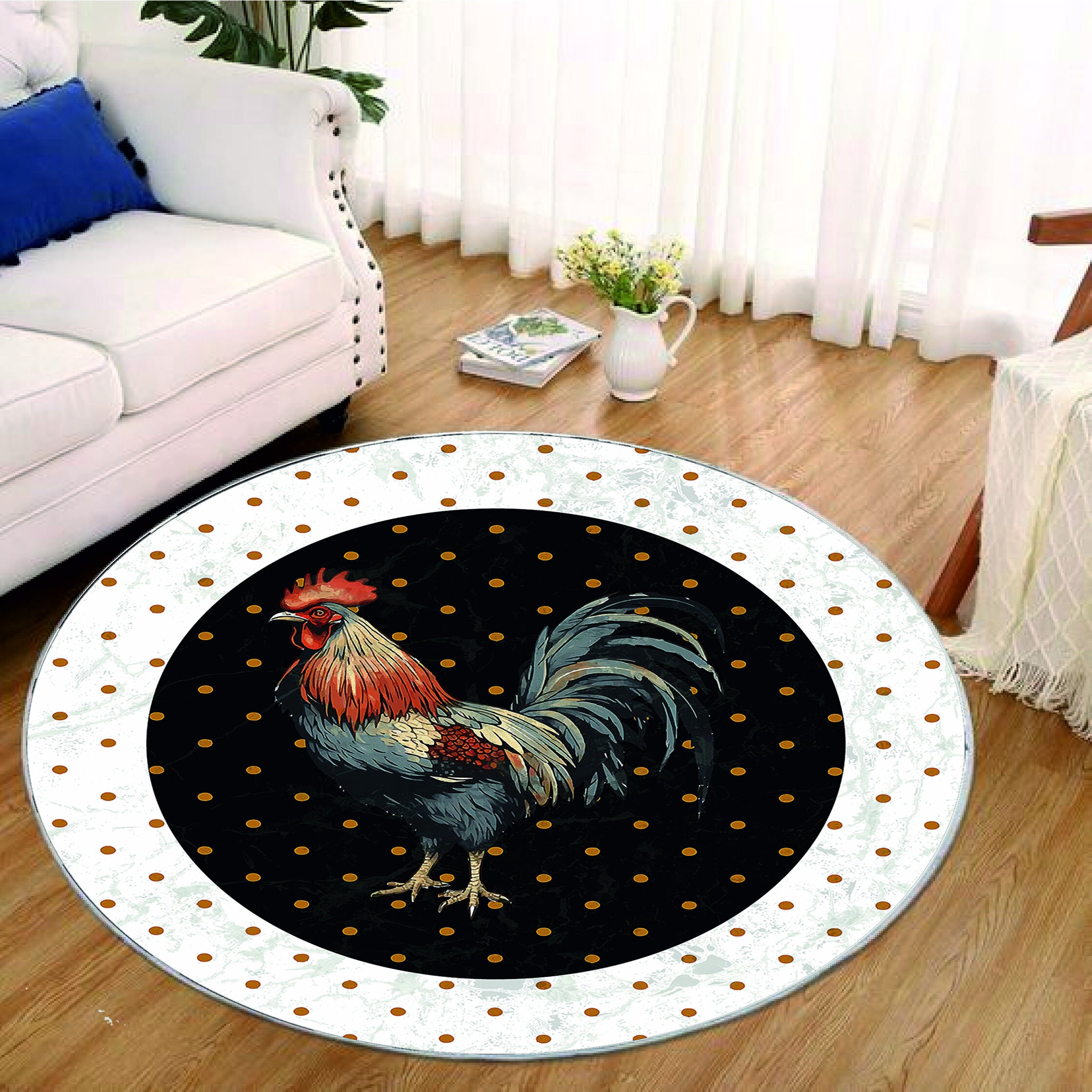 Rooster Round Rug: Vintage Farmhouse Chicken Floor Carpet - Etsy