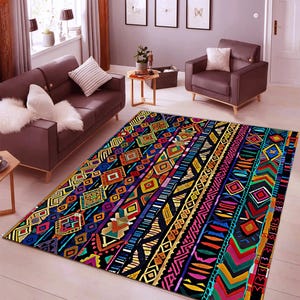 Savannah Teppich | Afrikanischer Läufer | Afrozentrischer rutschfester Teppich | Safari Ethnic Bodenkunst | Maschinenwaschbarer Teppich | Tribal Style braun matt
