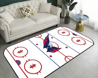 Ice Hockey Rink Printed Area Rug with Custom Team Logo • Washable Ice Hockey Rink Area Rug • Gift For Ice Hockey Lovers