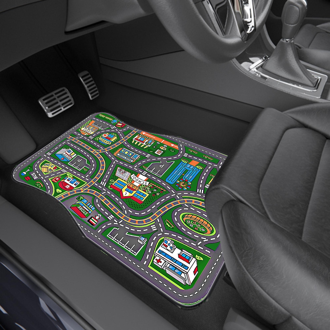 80s City Map Car Mats – Playful Roadway Design, Universal Fit Set (4 ...