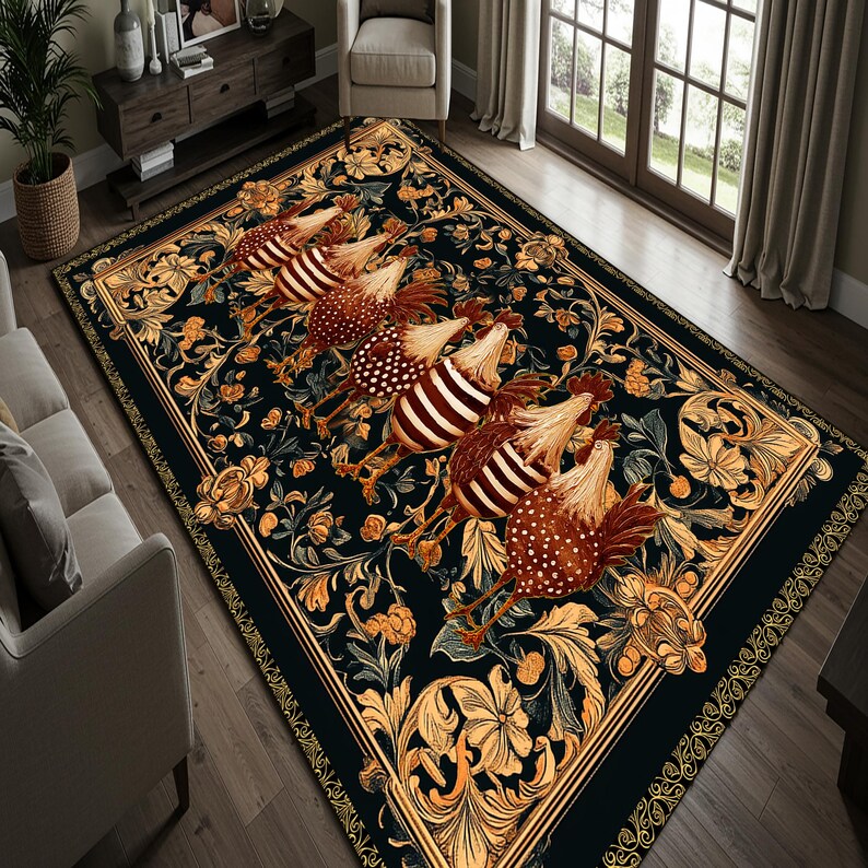 Chicken Rug Large Rustic Area Rug|colorful Chicken Runner|farm Non Slip Carpet|rooster ...