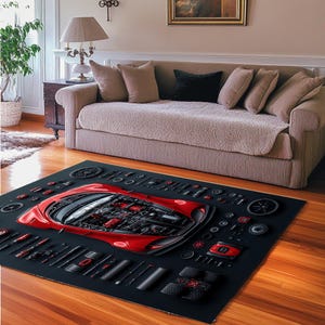 Bugatti Chiron Exploded View Rug: Kids Car Play Mat, Non-slip Base ...