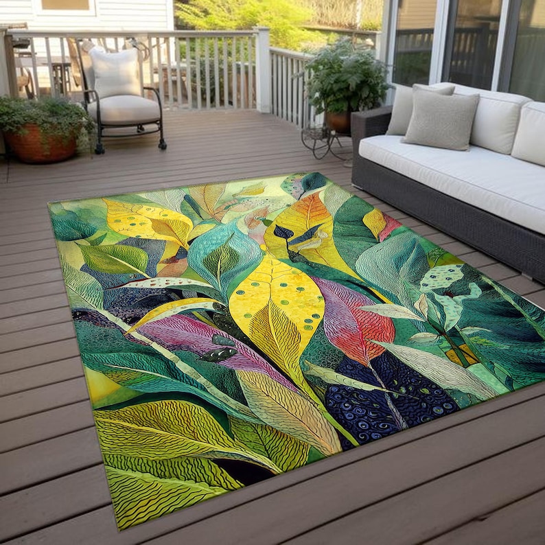Bloom Outdoor Rug Botanical Outdoor Rug, Colorful Pattern (non-slip, Washable) - Etsy