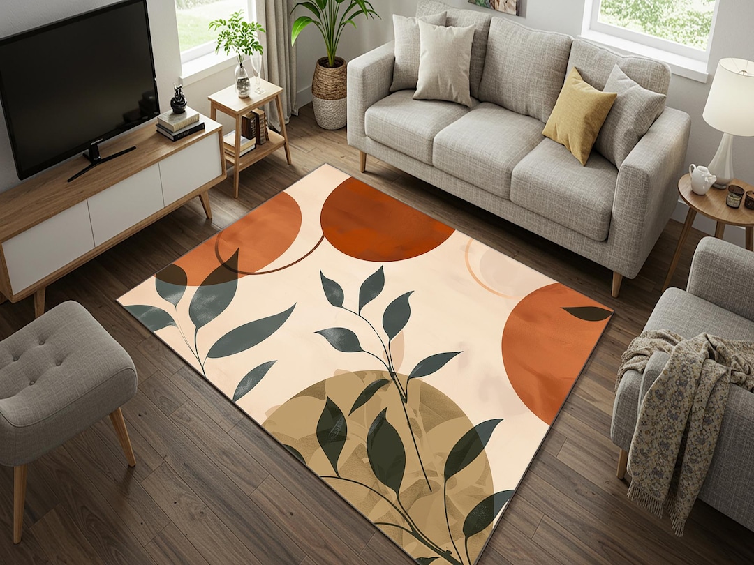 70s Retro Style Botanical Pattern Medieval Modern Rug - Boho Decor - Etsy