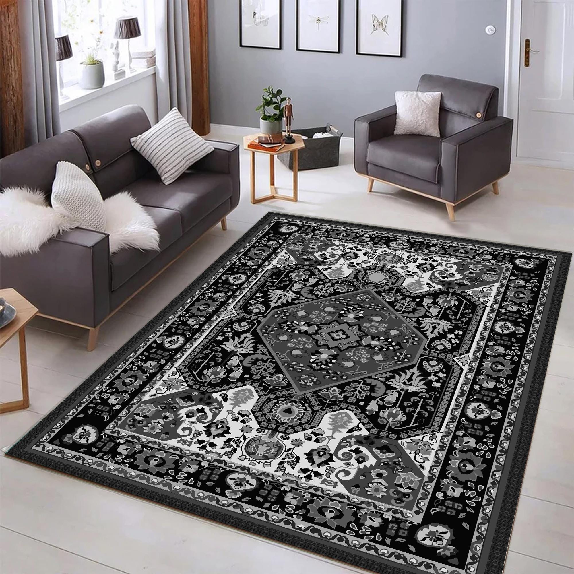 Black Gothic Area Rug: Soft Turkish Style Living Room Carpet - Etsy