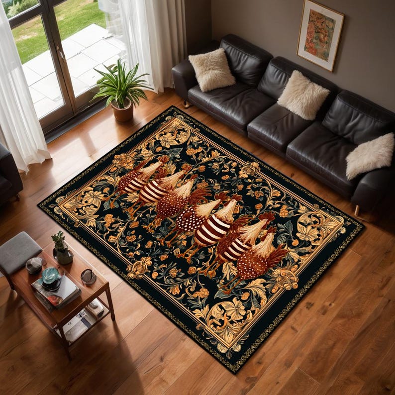 Blue Chicken Rug Rustic Area Rug|colorful Chicken Runner|farm Non Slip Carpet|rooster ...