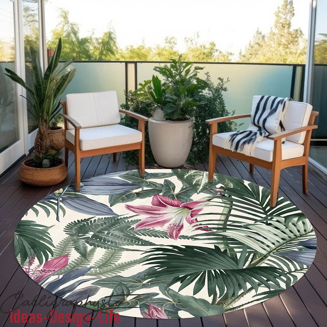 Tropical Round Rug|exotic Floor Carpet|forest Non Slip Circle Rugs|leaf ...