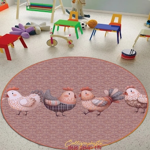 Chicken Kitchen Dining Room Round Carpet / Mat Non Slip Machine Washable