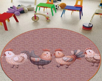 Huhn Küche Esszimmer Runder Teppich / Matte Rutschfest, maschinenwaschbar