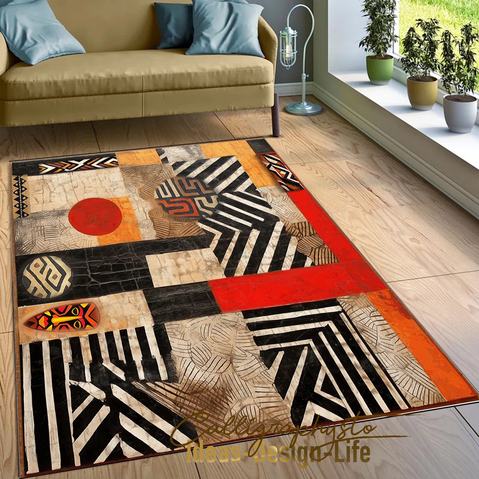 Afrocentric Rug Afrocentric Area Rug | Safari Ethnic Print, Tribal Bedroom Carpet ...