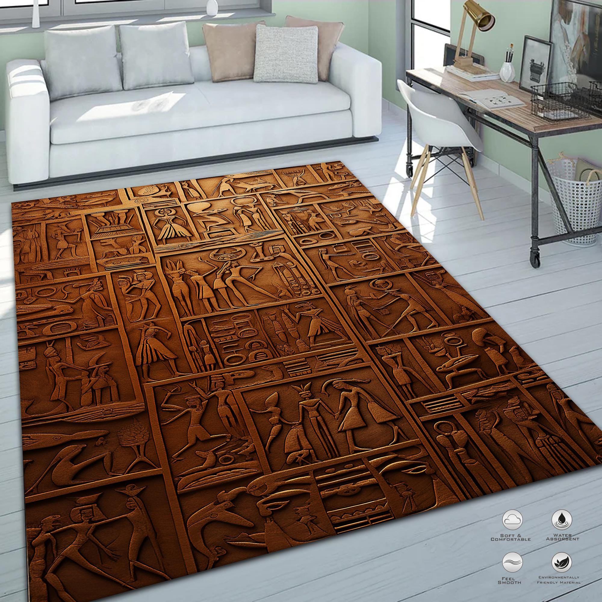 Ancient Egyptian Hieroglyphic Rug: Washable Living Room Decor - Etsy