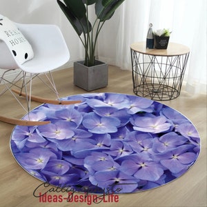 Floral Round Rug, Blue Hydrangea Pattern (soft, Non-slip) - Etsy