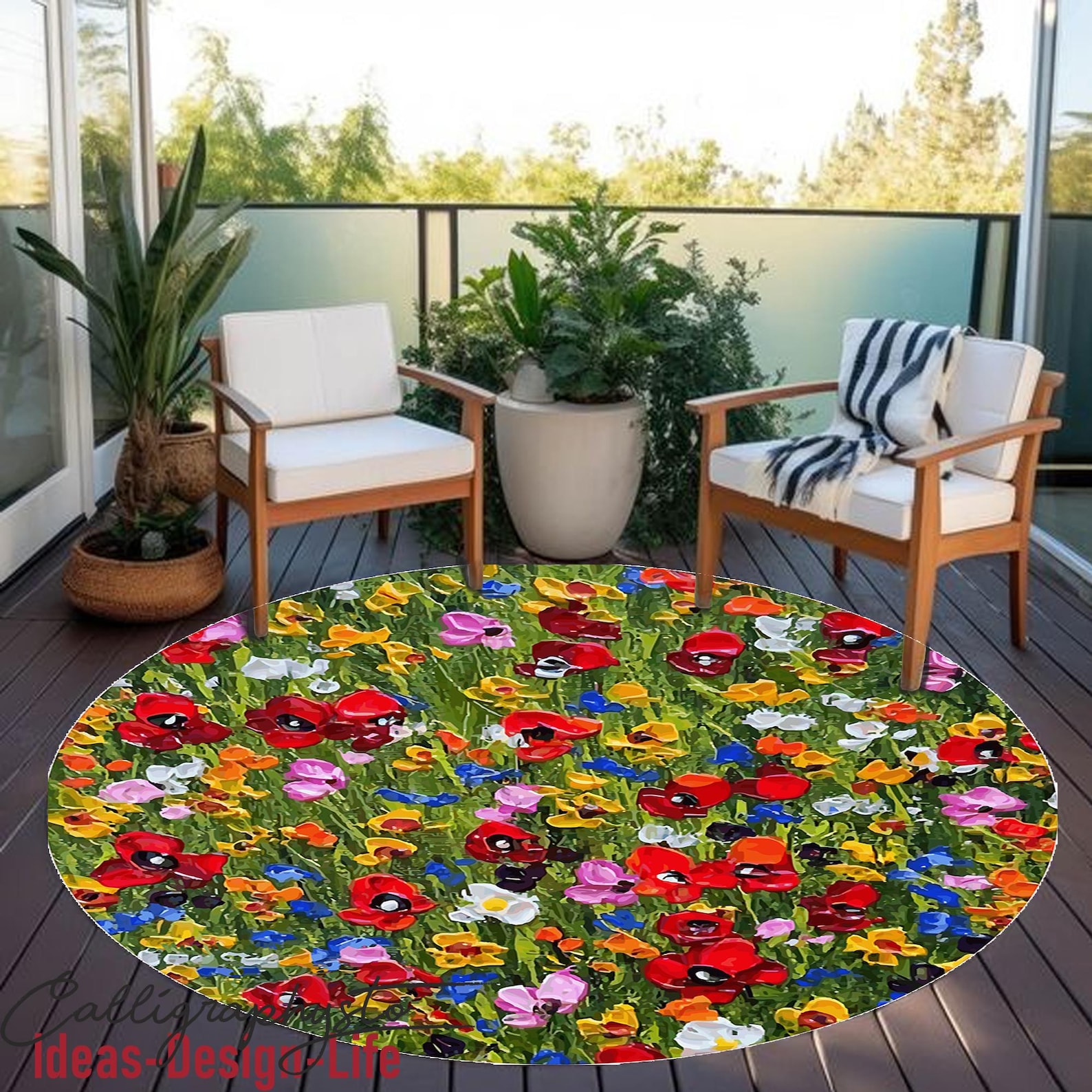 Round Fun Colorful Outdoor Rugs With Acrylic Paint Pattern - Etsy