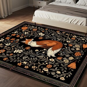 Gothic Fox Rug: Vintage William Morris Style, Dark Academia Decor image 10