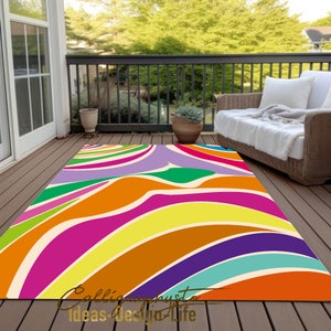 Living Room Rugs Matte, Shiny Multiple Rainbow Swirls Design- Entrance rug, Indoor Outdoor Area Rugs Carpet, Outdoor Patio Camping Rug