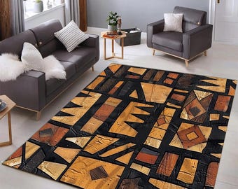Savannah Area Rug|African Runner|Afrocentric Non Slip Carpet|Safari Ethnic Floor Art|Machine Washable Carpet|Tribal Style Brown Mat