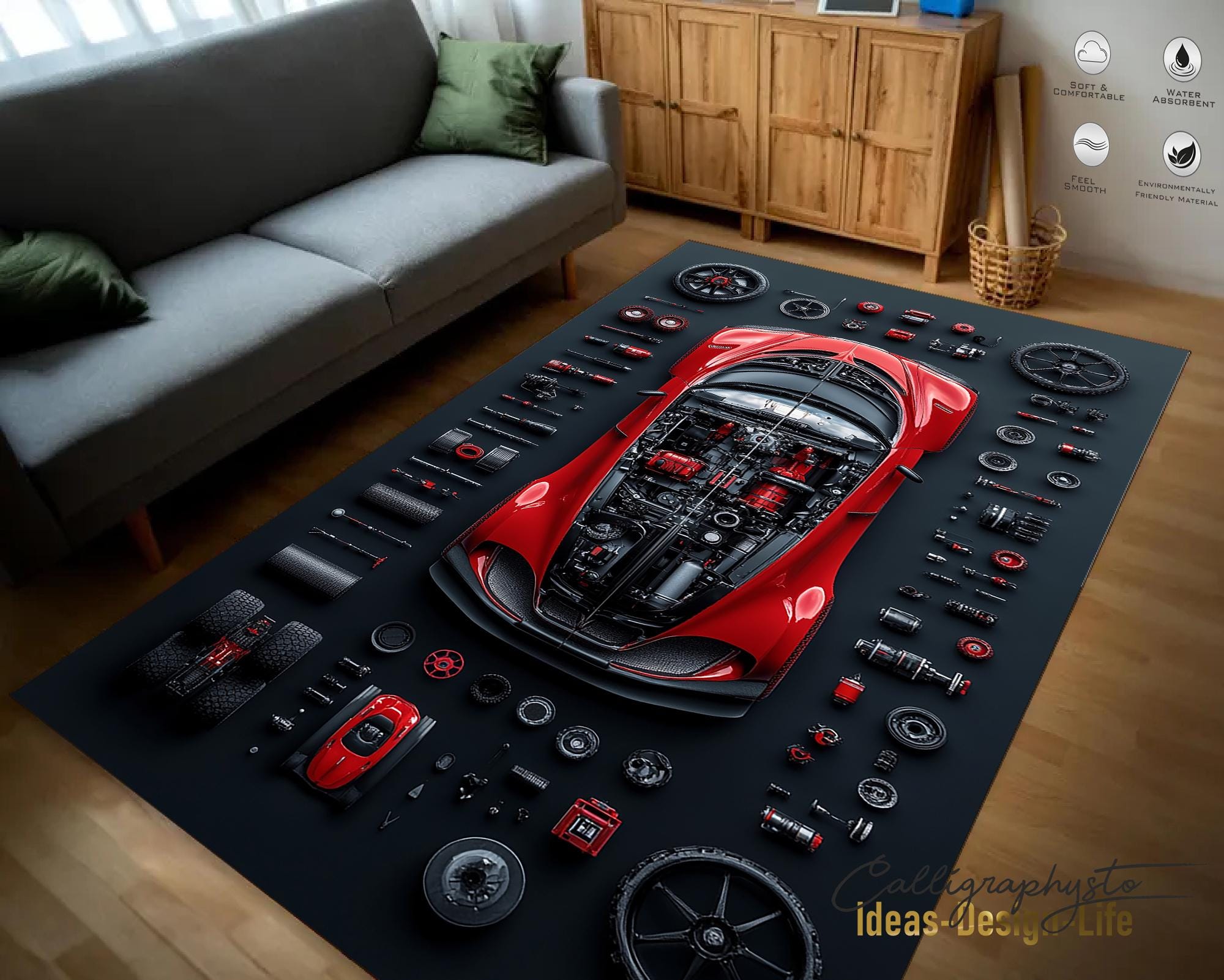Bugatti Chiron Exploded View Rug: Kids Car Play Mat, Non-slip Base - Etsy