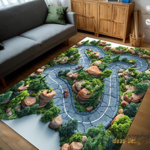 Racetrack Rug, Traffic Rug, 3D Race Track, Car Play Mat, Kids Room Mat, Road Rug, Track Rug, Baby Room Rug/Mat with Non-Slip Base