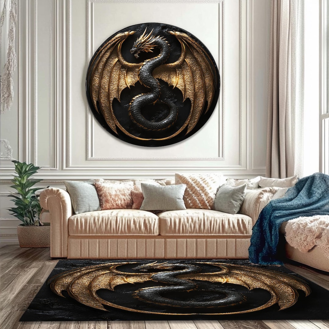 Dragon Round Rug: Mythological Home Decor (soft, Durable, Non-slip) - Etsy