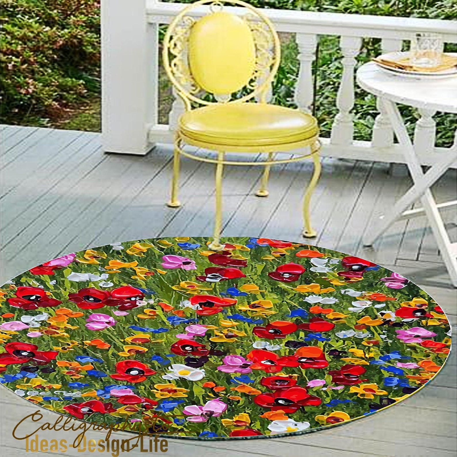 Round Fun Colorful Outdoor Rugs With Acrylic Paint Pattern - Etsy