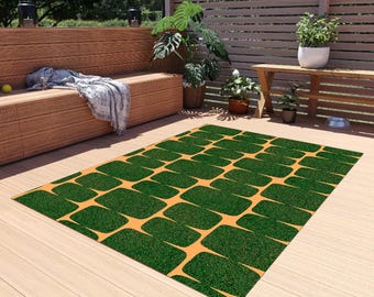 Retro Geometric Area Rug: Green & Cream Mid-Century Modern