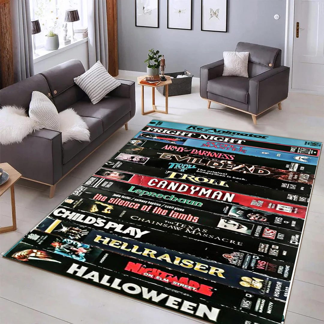 Retro Horror Movie Rug: Colorful VHS Film Art, Non-slip Area Carpet - Etsy