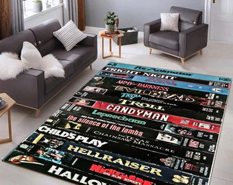 Retro Horror Movie Rug: Colorful VHS Film Art, Non-Slip Area Carpet