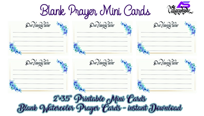20 Watercolor Prayer Cards Lined, Blank Watercolor Printable, Digital ...