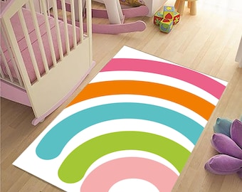 Rainbow Newborn Rug|watercolor Rectangular Toddler Multi Color